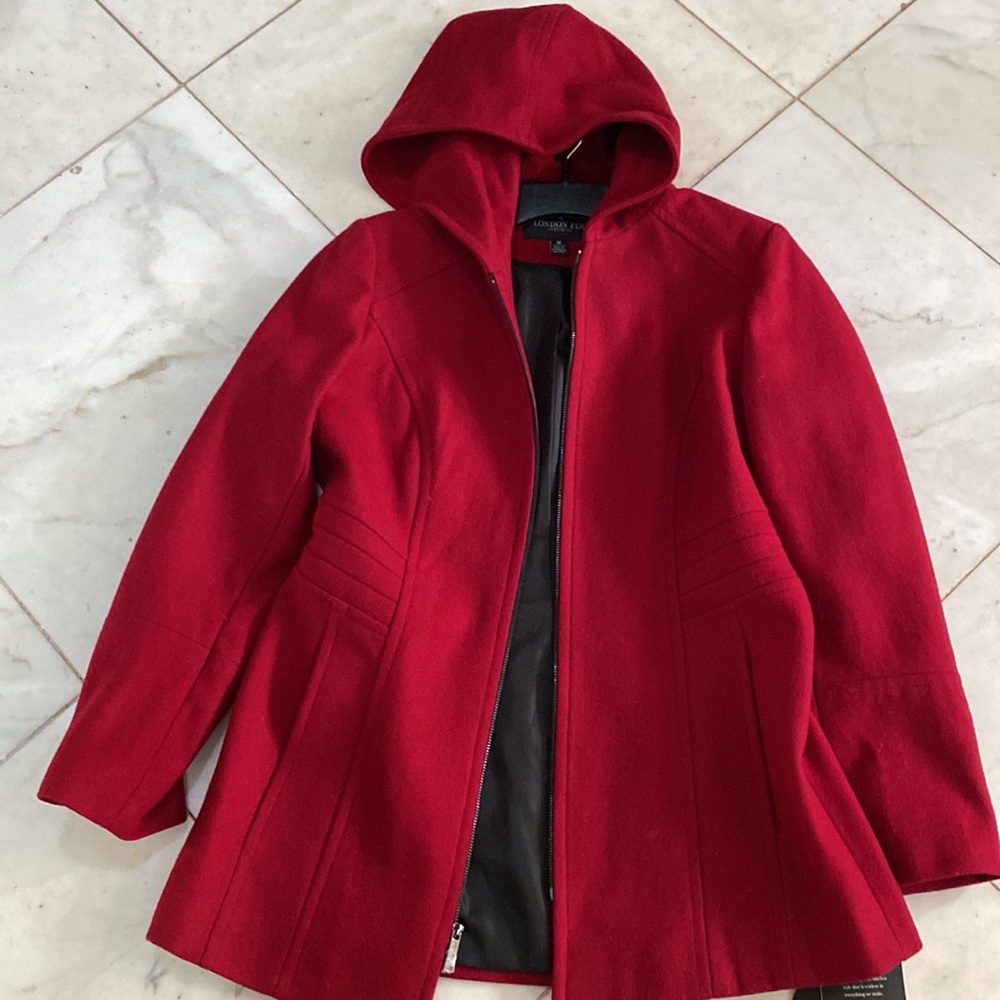 London Fog red winter long jacket hooded zippered size M NWT